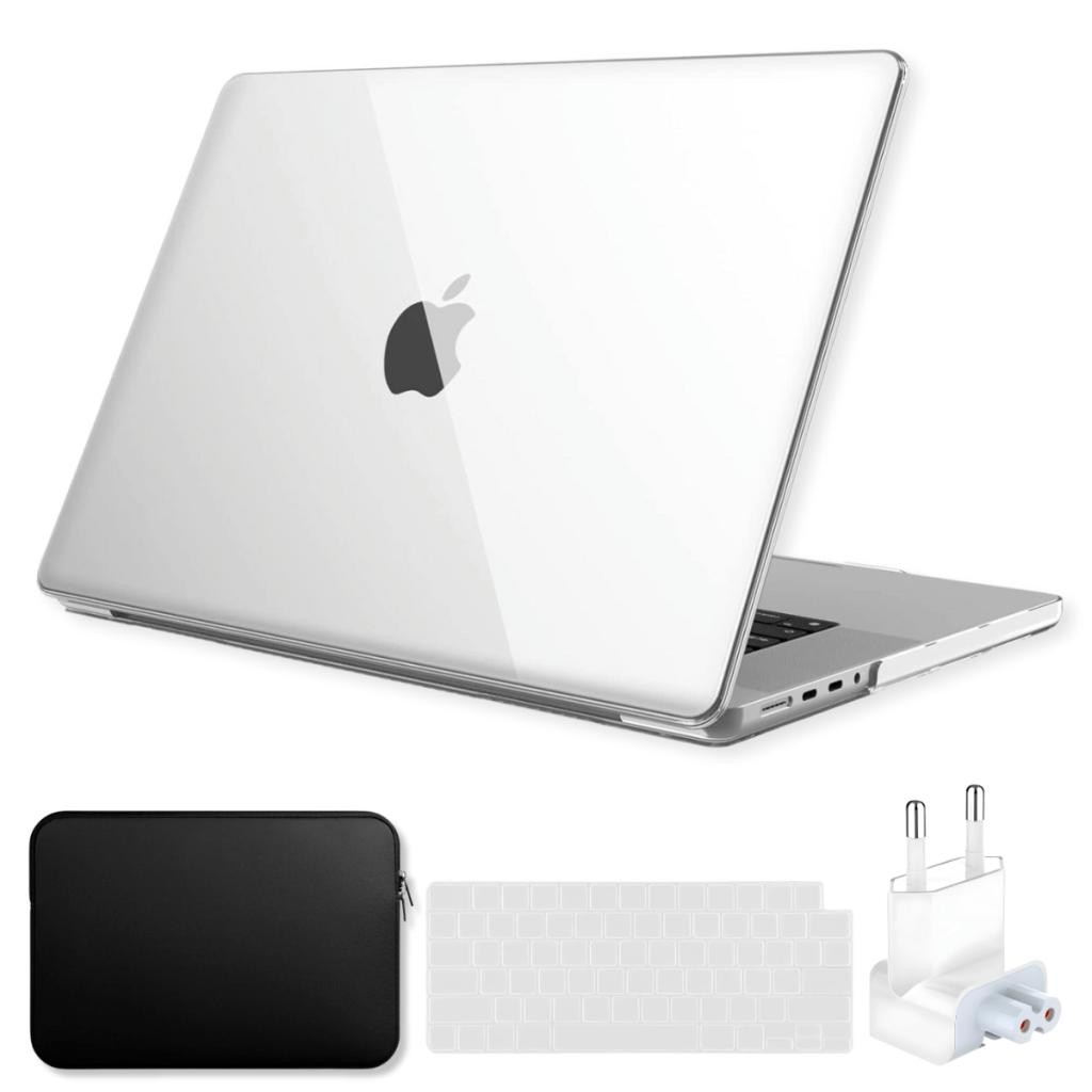 Capa SkinCase Clean P/ MacBook Pro 16 Pol M3 M2 M1 Pro/Max Kit Plug+ Bag+ Prot Teclado Transparente