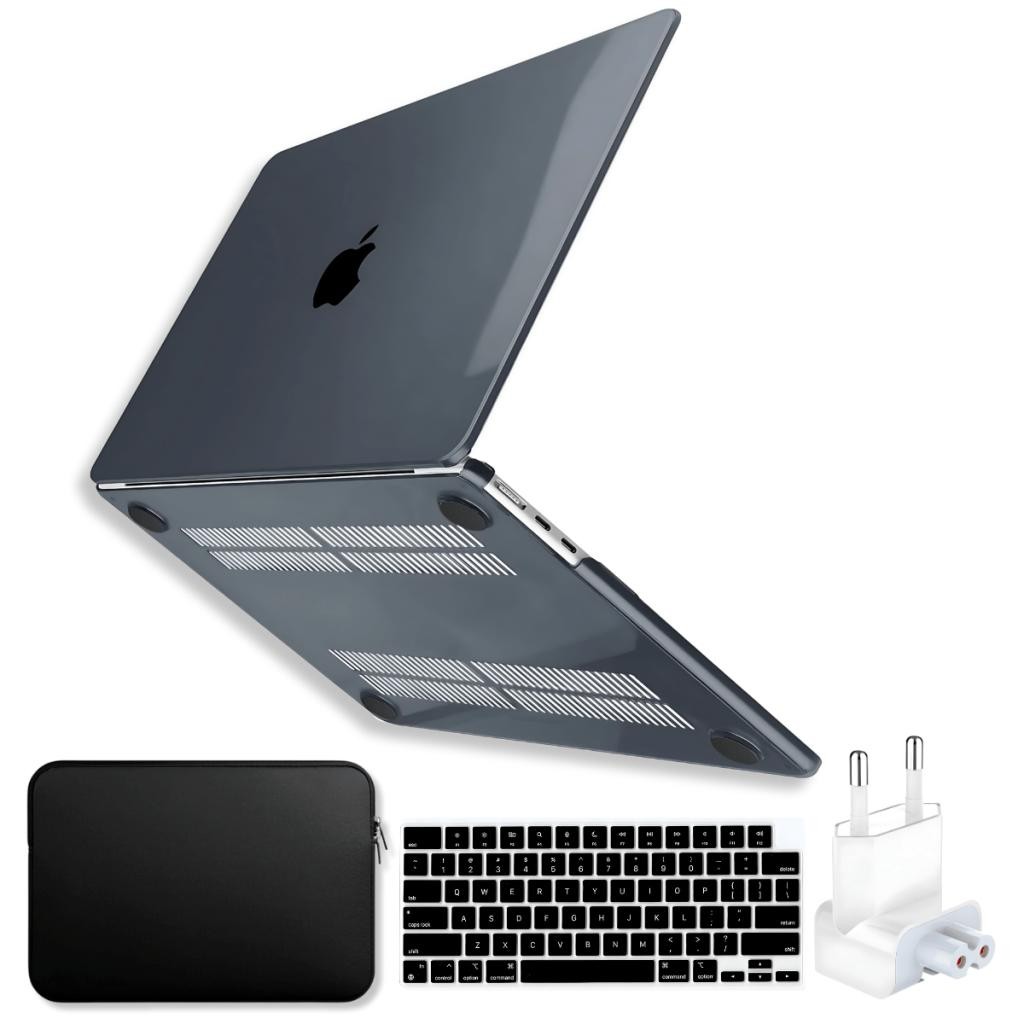 Kit Capa Para MacBook Air 13 Pol M2 M3 +Bag +Prot Teclado +Plug BR - A2681 A3113/ Black Diamond