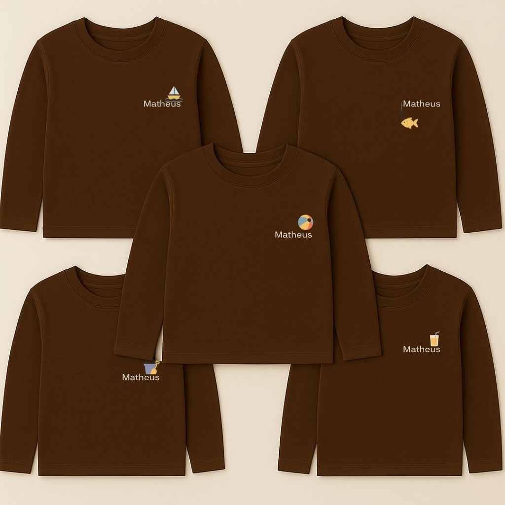 Kit Semaninha Personalizado com Nome Menino – Camisetas para Creche Manga Longa Malha 100% Algodão