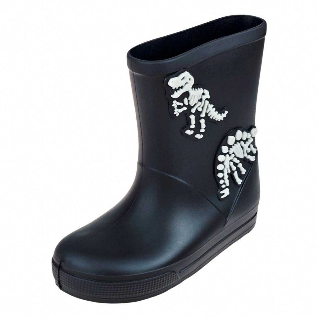 Bota Galocha Infantil Dino Brilha no Escuro - Preta