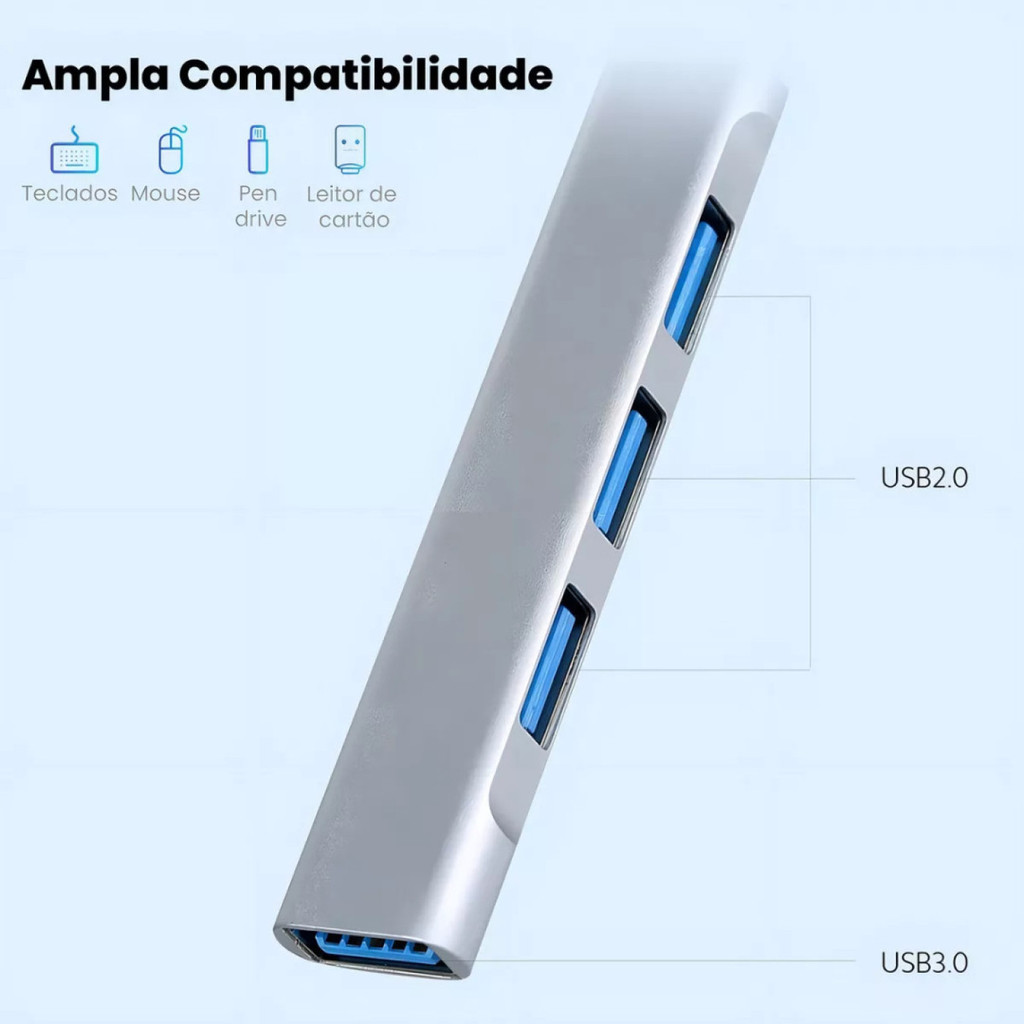 Hub Usb 3.0 4 Portas Usb 3.0 5 Gbps Para Computador Cor Brow