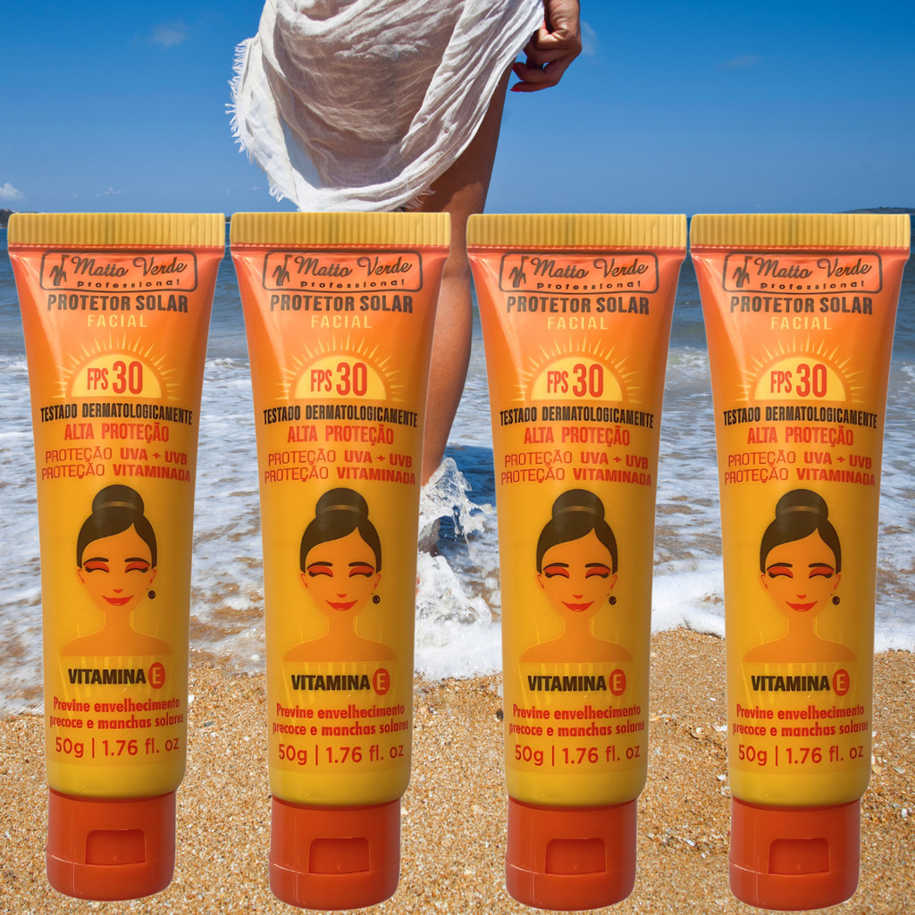 Kit Protetor Solar Facial Fps 30 Matto Verde 50g Vitamina E Bisnaga Kit com 4/2/1