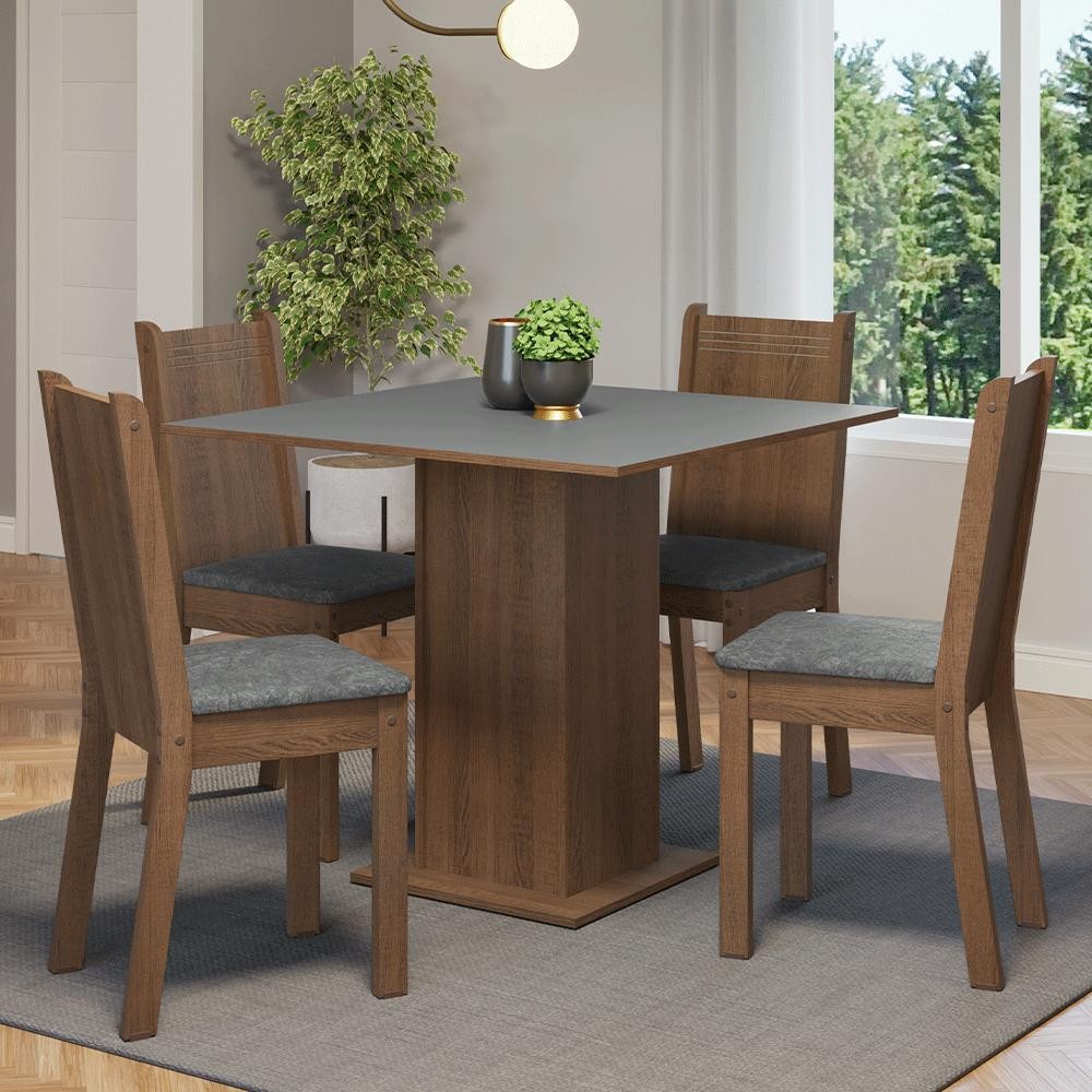 Conjunto Sala de Jantar Mesa Tampo de Madeira 4 Cadeiras Rustic/Cinza/Silver Samara Madesa - Home & Living