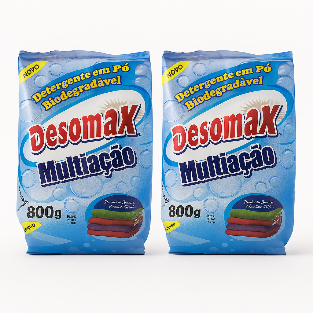 Kit 2 Lava Roupas Sabão em Pó Biodegradável Limpeza Profunda  800g cada Desomax Sabão Detergente