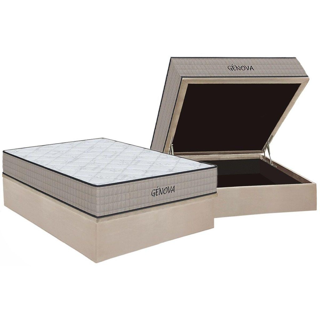 Conjunto Box Baú Casal: Colchão Espuma Orthoflex D45 Genova + Base CRC Suede Clean (138x188)