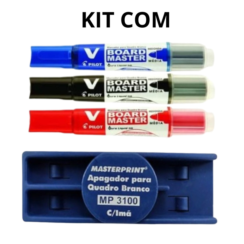 Kit com 3 Marcadores Para Quadro Branco + Apagador - PILOT/ PILOTO em Oferta na Shopee