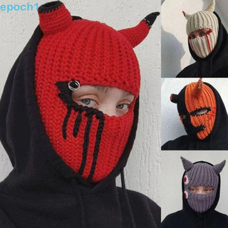 Gorro De Chifre Do Diabo EPOCH1 , Chapéu Balaclava De Malha De Halloween Com Cobertura Facial Completa , Máscara De Esqu
