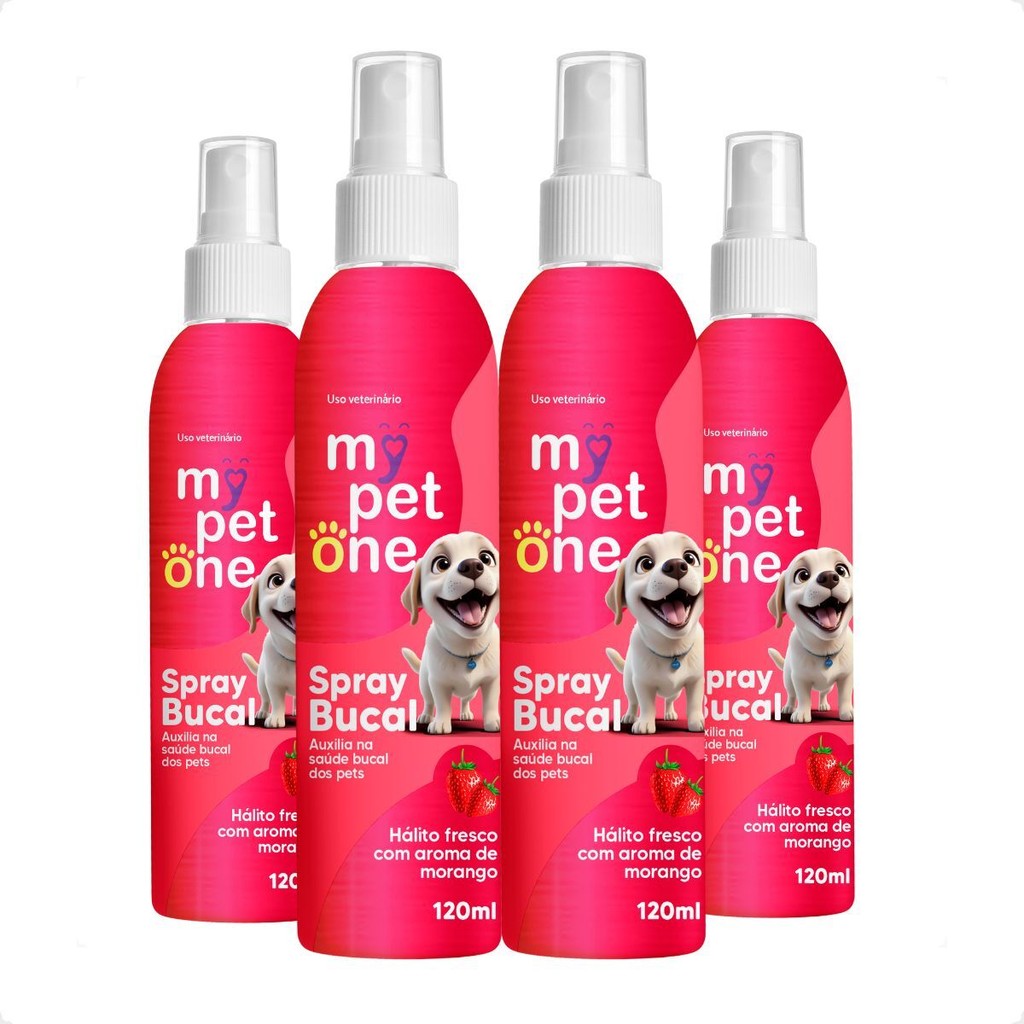 Kit 4 Spray Bucal Morango para Cães e Gatos Mypetone - 120mL em Oferta na Shopee