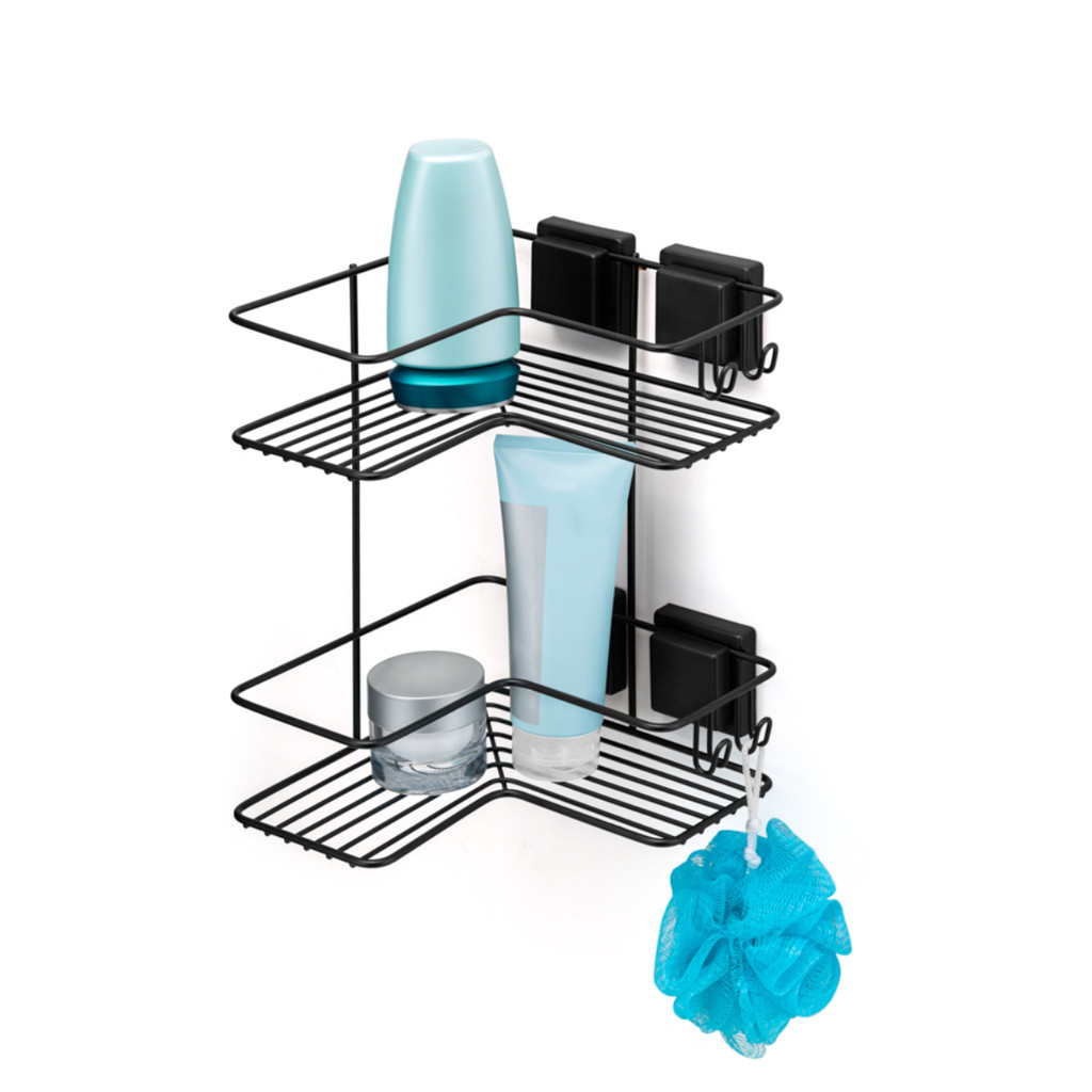 Prateleira Cantoneira Dupla para Shampoo Condicionador Sabonete Com Ventosa Sucção Preto Arthi em Oferta na Shopee