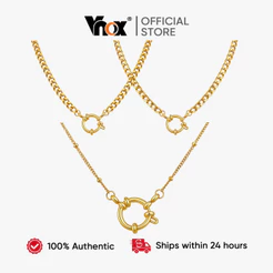 Colar Com Pingente De Corrente De Fecho Bolha Contas Vnox Para Mulheres , Dourado De Aço Inoxidável Sem Desbotamento E H