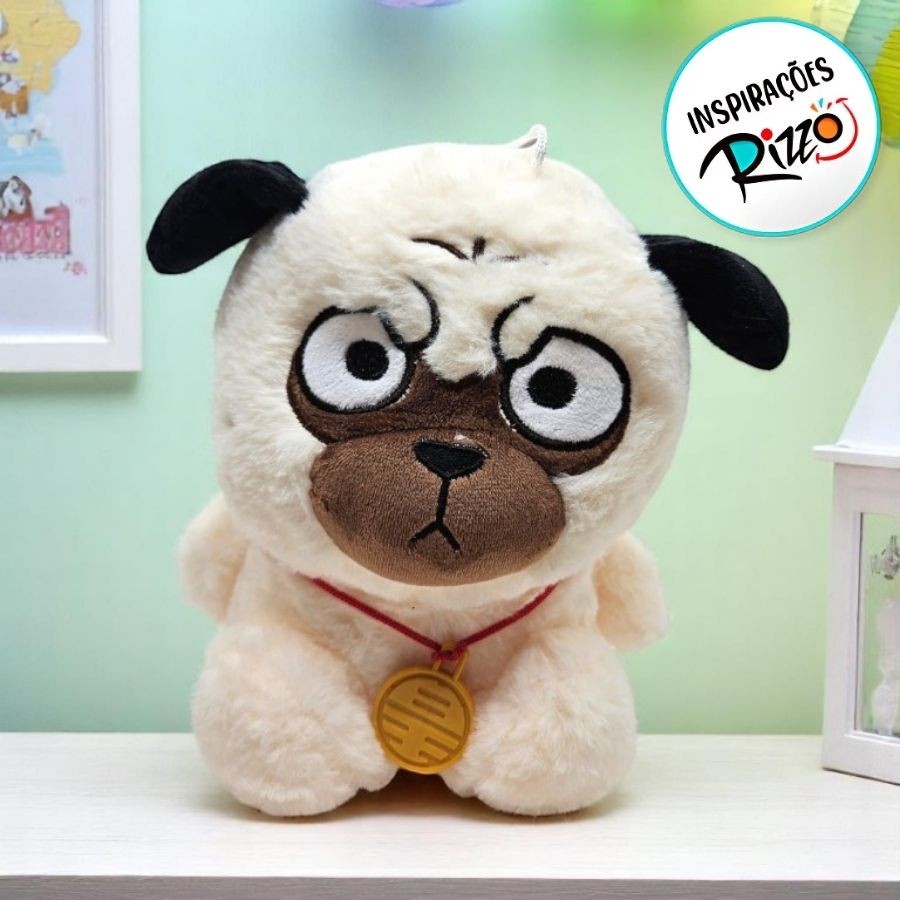 Cachorro Pug De Pelúcia " Zangado " - Branco - 19cm - 1 unidade - Rizzo