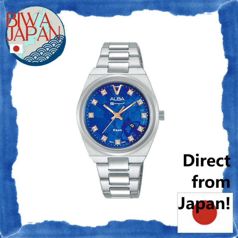 【Direto do Japão】SEIKO ALBA Quartz Ladies Navy Blue Pearl Dial Silver Stainless Business Analog Date Calendar Watch