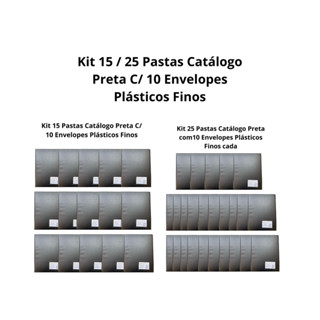 Kit 15 / 25 Pastas Catálogo Preta C/ 10 Envelopes Plásticos Finos em Oferta na Shopee