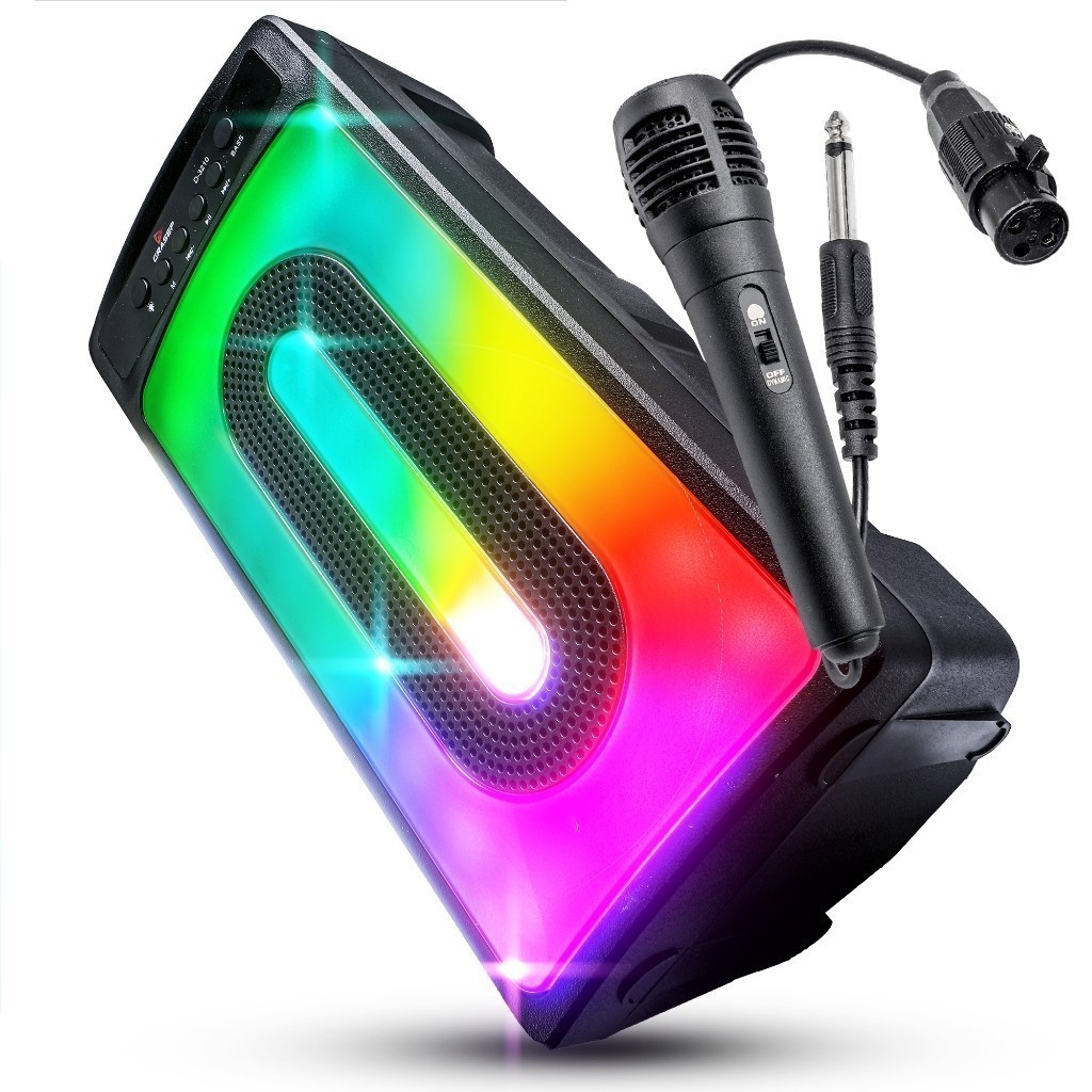 Caixa De Som Bluetooth Alta Painel LED RGB Rítmico HI-FI USB Cartão SD Radio Fm Aux P2 P10 Com Microfone Karaokê 20W RMS