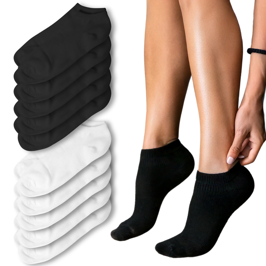 Kit 12 Meia Soquete Feminina Cano Curto Baixa Branca Preta