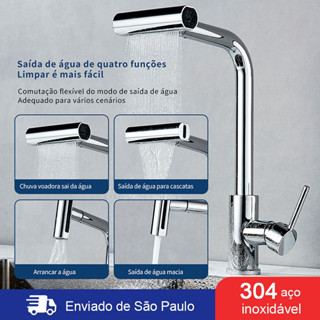 Torneira De Cozinha 360 Rotação 4-Funções Bocal De Alta Pressão Aço Inox 304 Cor prata Brilhante em Oferta na Shopee