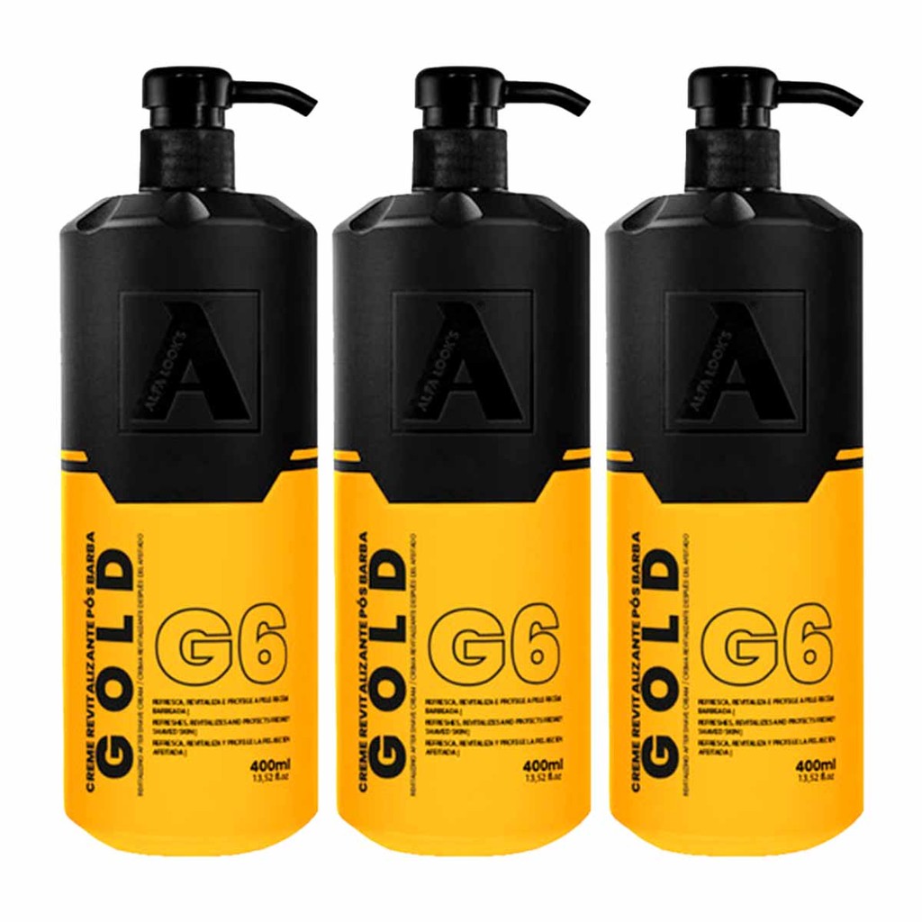 Kit 3x Creme Pós Barba gold G6 350ml original Alfa Look's