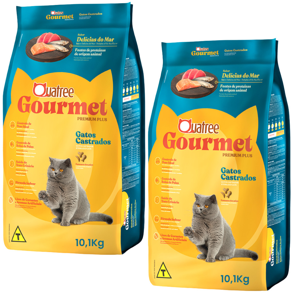 Kit 2 Ração Quatree Gourmet Gatos Castrados Delícias do Mar - 10,1Kg em Oferta na Shopee