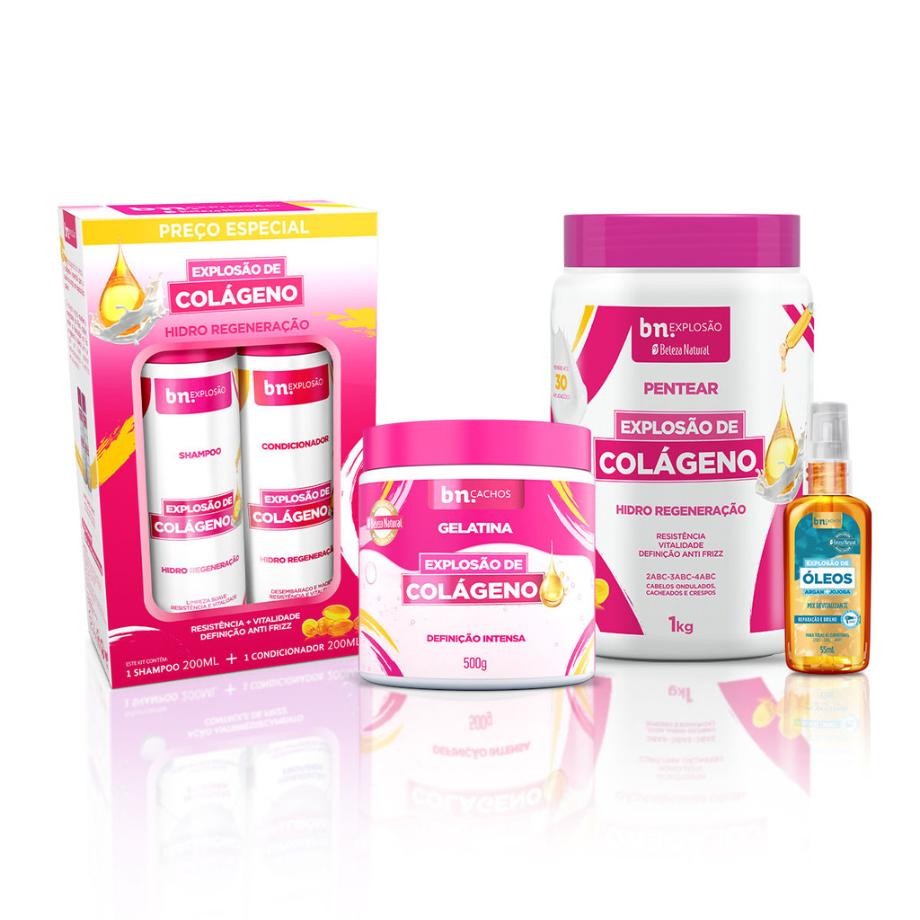 Kit Beleza Natural Trio Colágeno + Óleo Capilar Jojoba e Argan 55ml bn.Cachos em Oferta na Shopee