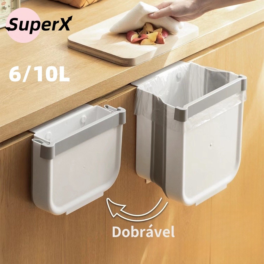 Lixeira Plástica Dobrável e Retrátil – Portátil para Cozinha, Banheiro, Escritório, Porta Pia e Armário – Cor Branca
