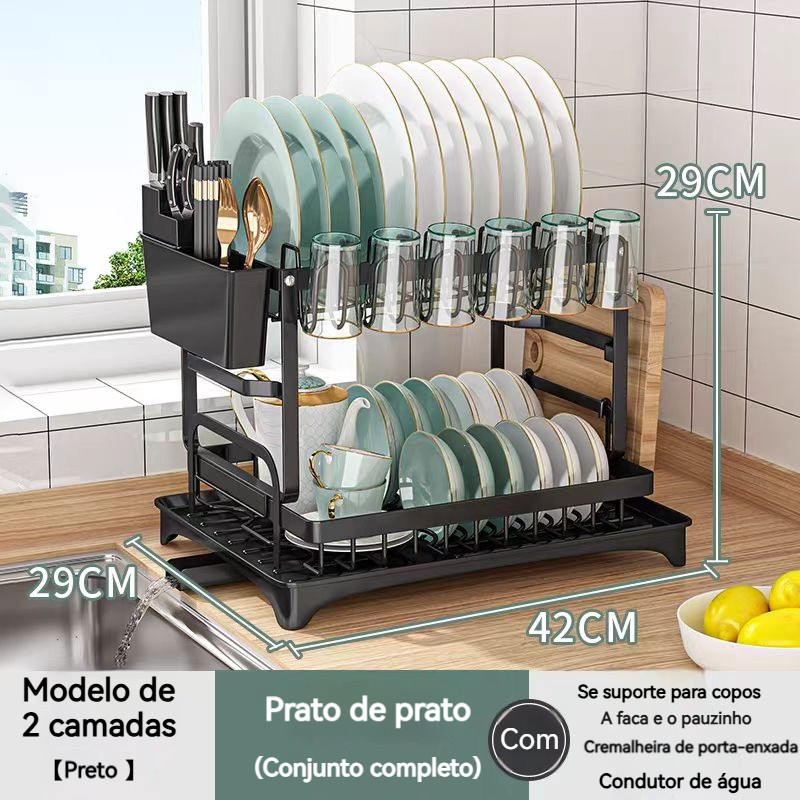 Organizador Escorredor de Louça Rack Preto 2 Andares Aço METAL De Louça Cozinha Pratos e Talheres em Oferta na Shopee