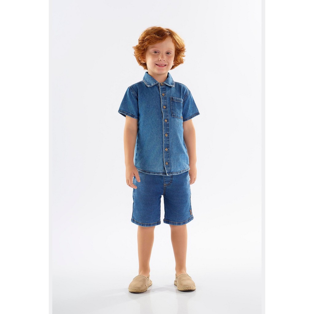 Camisa Infantil para Menino Manga Curta em Jeans Up Baby