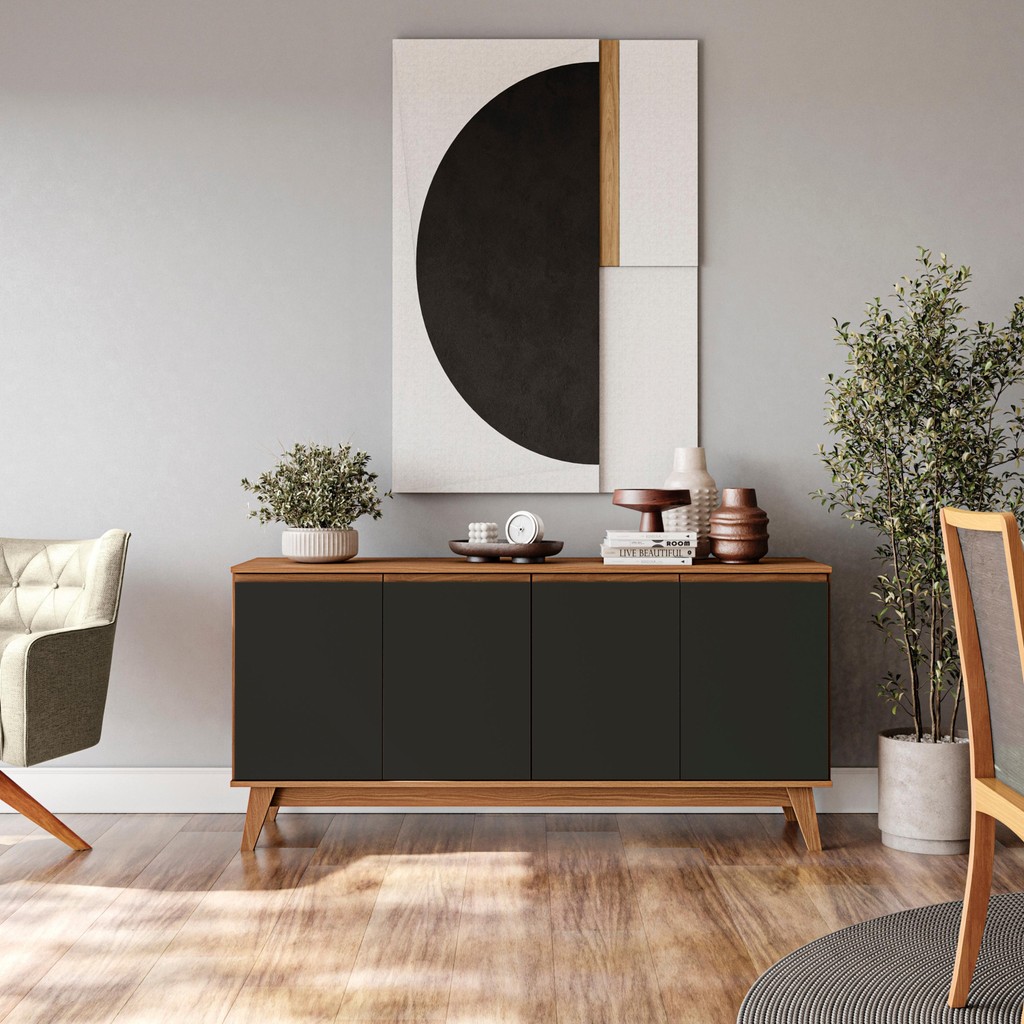 Aparador Kappesberg 4 Portas Canela/Preto Fosco 156cm
