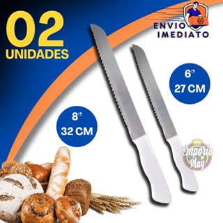 Kit Conjunto 2 Facas de Pão Bolo Torta Grande Cucas Serra Serrilha Aço Inox Cabo 32,8cm e 27.5cm em Oferta na Shopee