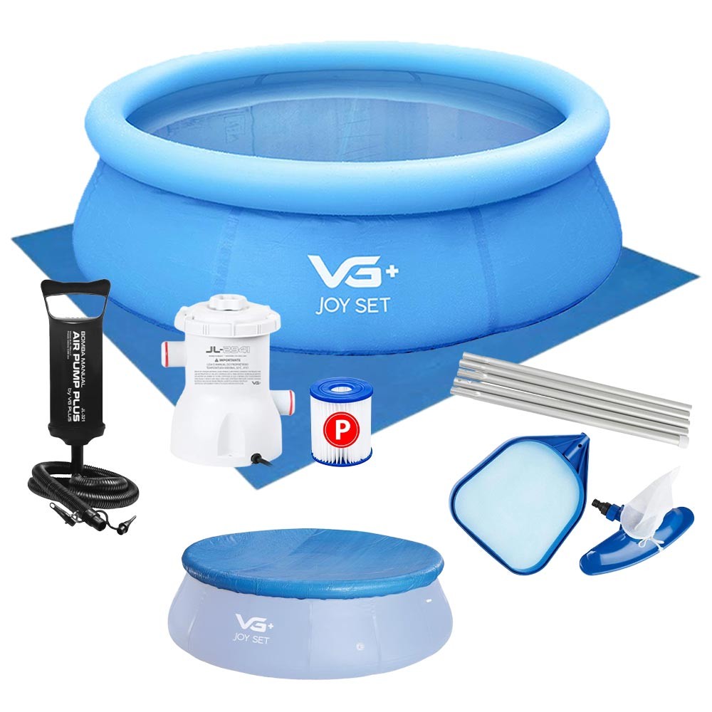 Piscina Inflável Joy Set 4760 L Circular 300 cm com Capa Filtro Bomba Forro Kit Limpeza VG Plus