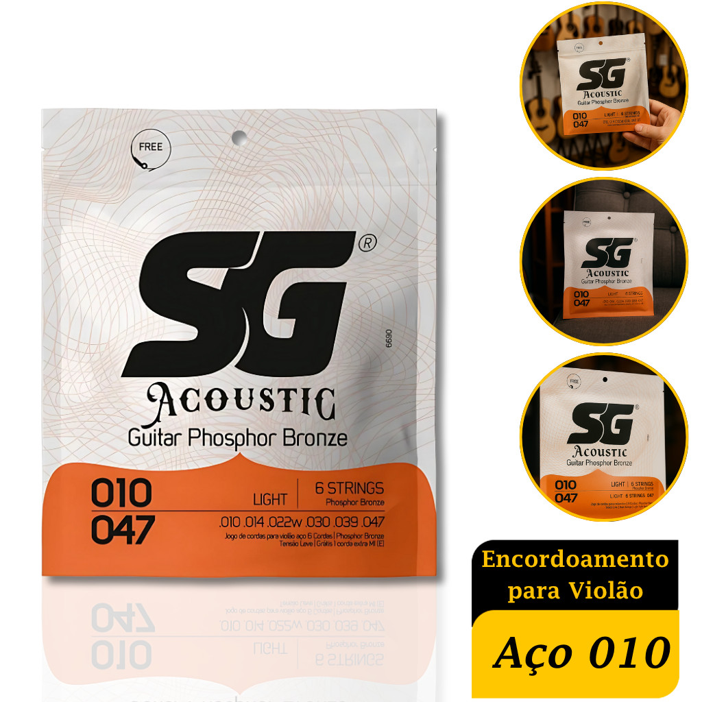Encordoamento para Violão Cordas 010 Fosforo Bronze Sg Premium em Oferta na Shopee