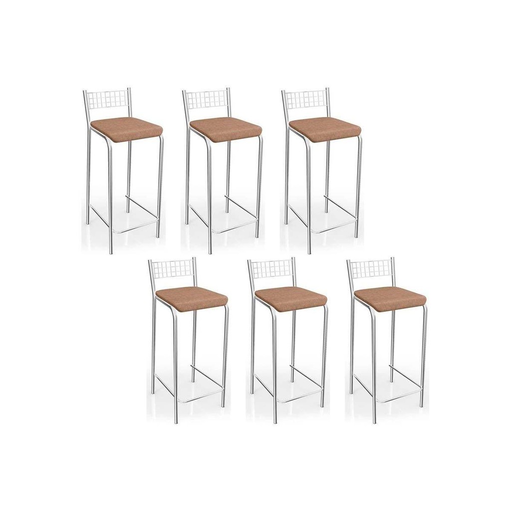 Banqueta de Cozinha Gênova B705 Kit 6 Un Cromada/Capuccino - Kappesberg