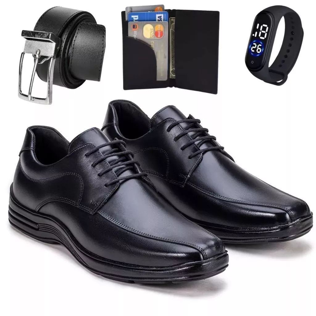 Kit Sapato Social Oxford em Couro Ortopédico Casual Solado Ultra Confortavél Palmilha Conforto Leve