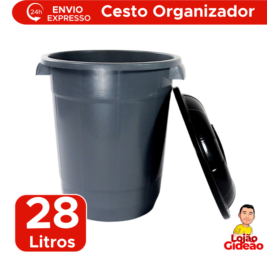 Cesto De Lixo Organizador 28 Litros Lixeira Com Tampa Alça Lixão Plástico Resistente Banheiro