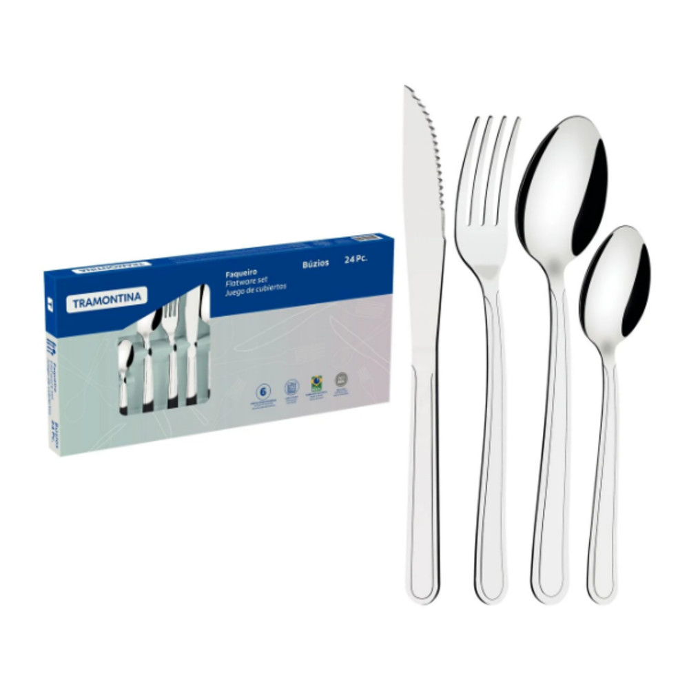 Faqueiro Tramontina Buzios em Aço Inox com Detalhe 24 Peças ORIGINAL - Home & Living