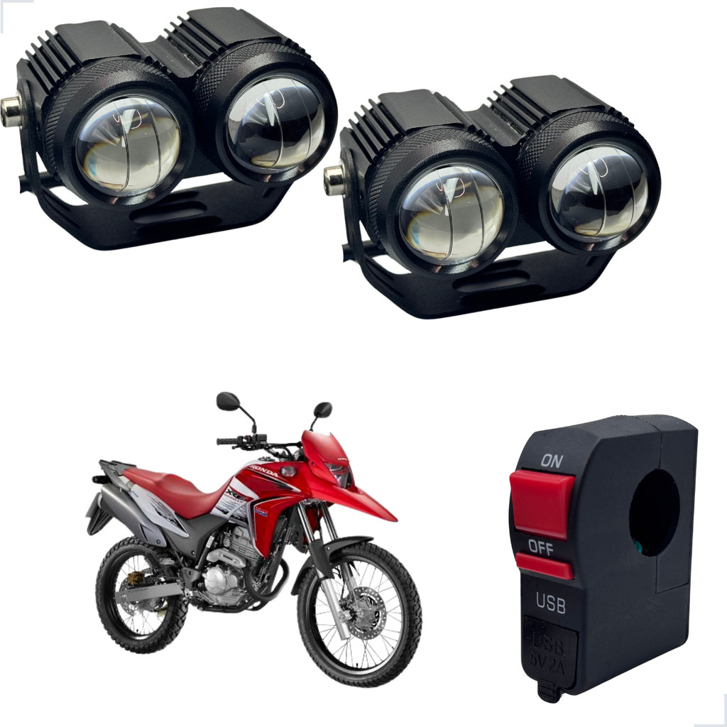 Farol Milha Auxiliar Neblina Led 20w 12v + Botão On/ Off Usb Honda CB 600F Hornet 2005 até 2013