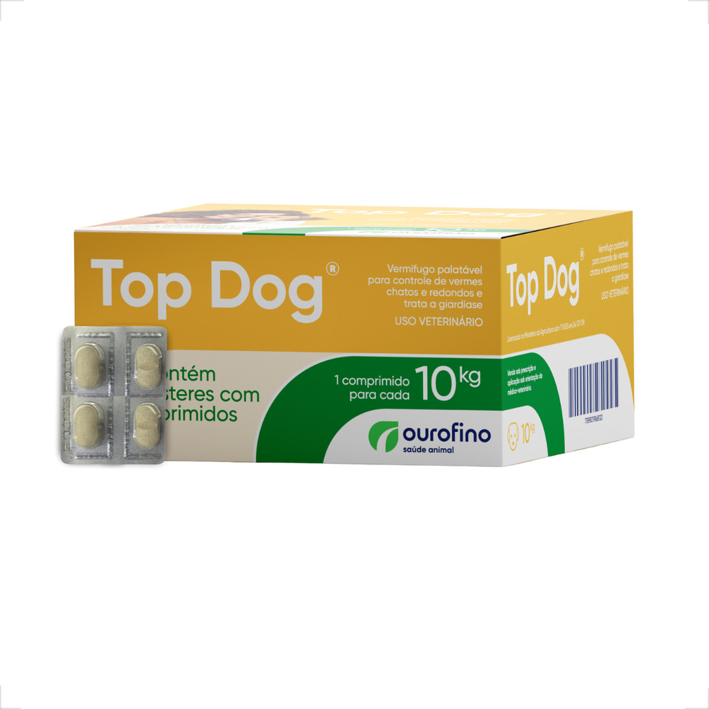 Kit 2 Vermífugo Top Dog 1000Mg Cães Até 10Kg - Blíster 4 Comp. em Oferta na Shopee