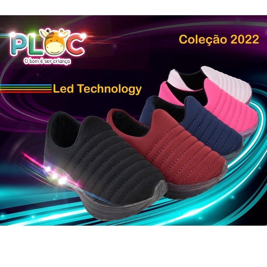 Tênis Led Infantil Luzinha Menino Meia Calce Fácil Leve Flexível Confortável Anatômico PLOC LED26