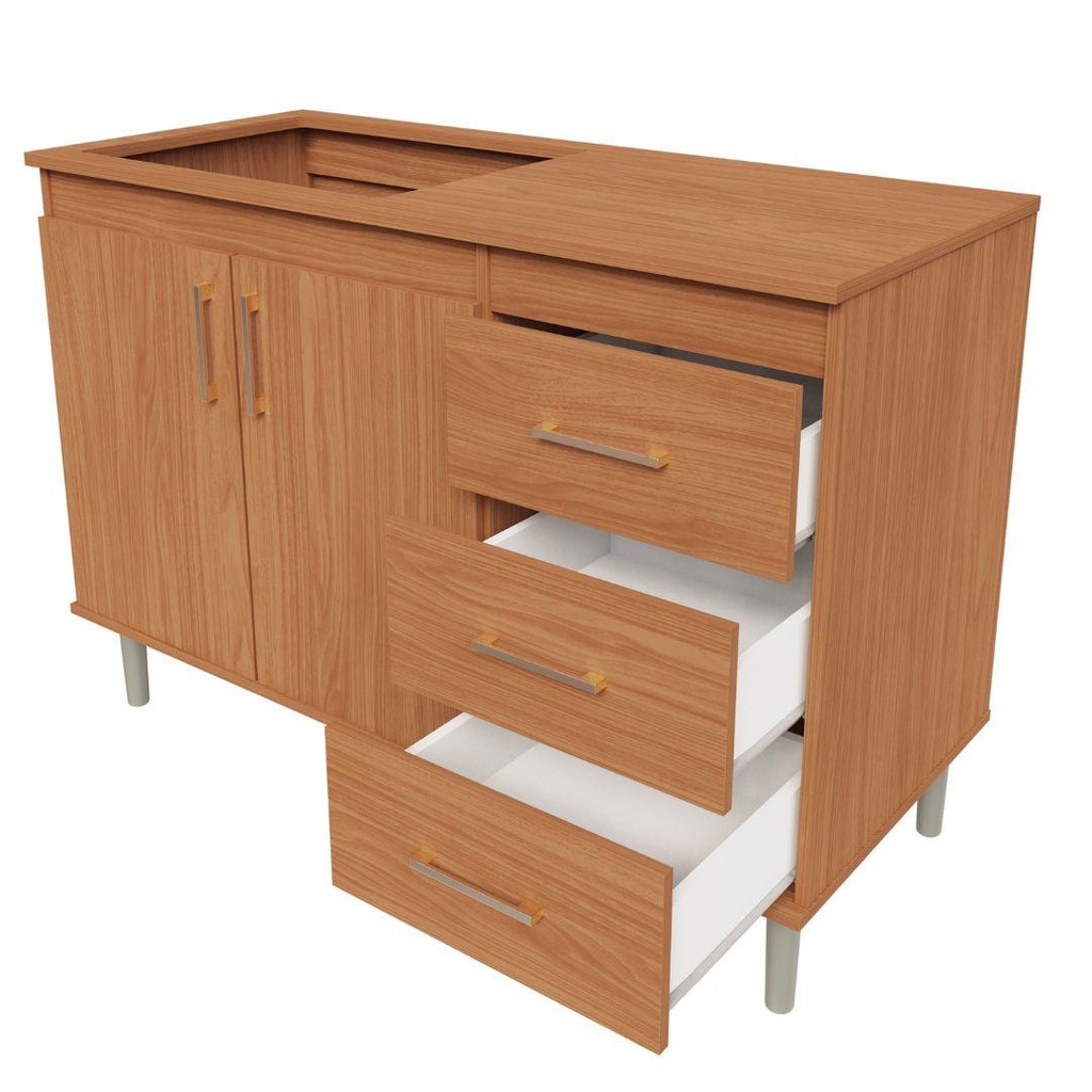 Balcão Armário Aparador Para Cooktop 5 Bocas Cozinha 1,20m 2 Portas E 3 Gavetas Turim Nature · foto 2