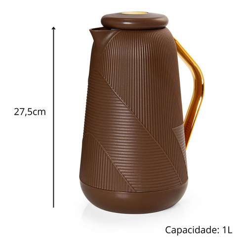 Garrafa Térmica 1 Litro Bari Marrom Para Chá Café Termopro