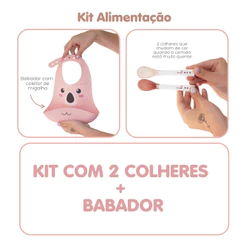 Kit com 2 Colheres + Babador Rosa