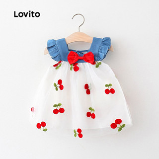 Lovito Lindo Vestido Branco Com Babados E Laço De Desenho Animado Para Bebê LCS099011 em Oferta na Shopee