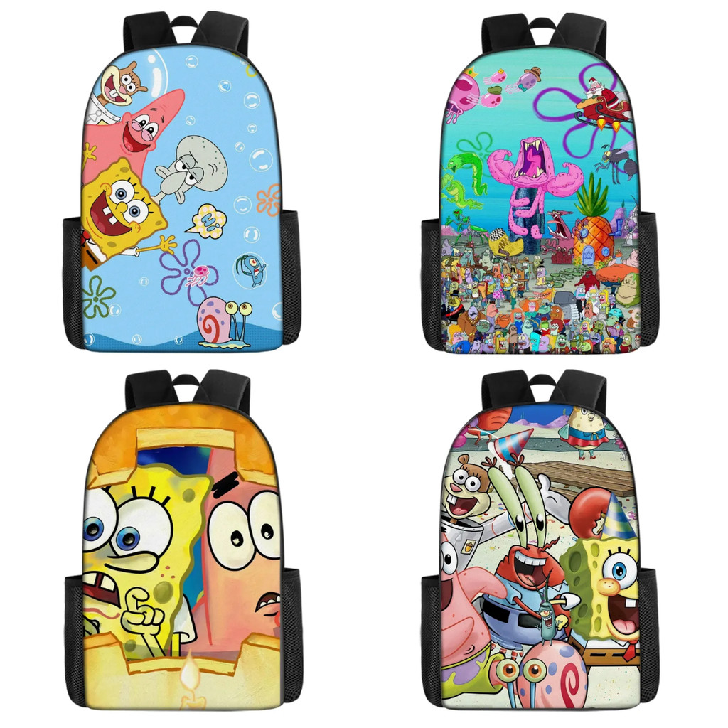 Bob Esponja Calça Quadrada Bolsa Escolar Combinação Moda Respirável Mochila De Descompressão Três Peças Para Menino
