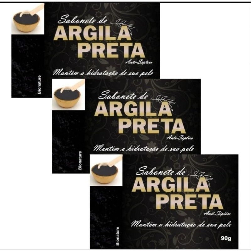 Kit Com 3Sabonete Antisséptico em Barra de Argila Preta 90g Bionature