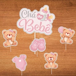 Topo De Bolo Para Chá De Bebê - Menina - 6 unidades - Regina - Rizzo