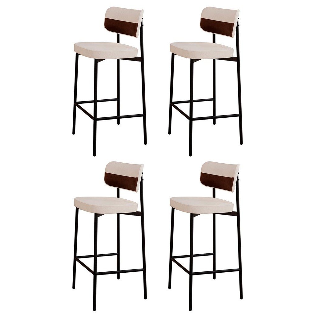 Banqueta Alta Bar Estofada Kit 4 Ella M25 Linho Palha/Marrom - Mpozenato