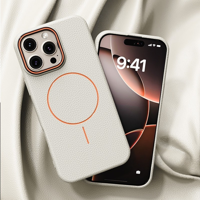 Capa De Couro Bloqueada De Cor Magnética De Círculo Fino Avançado Para IPhone 16 15 14 13 12 11 Pro Max PLUS Macia Anti-