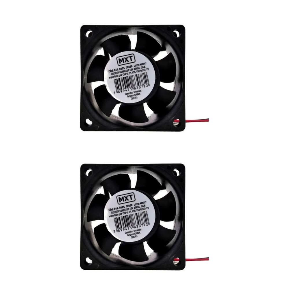 KIT 2 COOLER VENTOINHA 60X60X25MM 12V 6800RPM MXT COOLER VENTOINHA 60X60X25MM 12V 6800RPM MXT