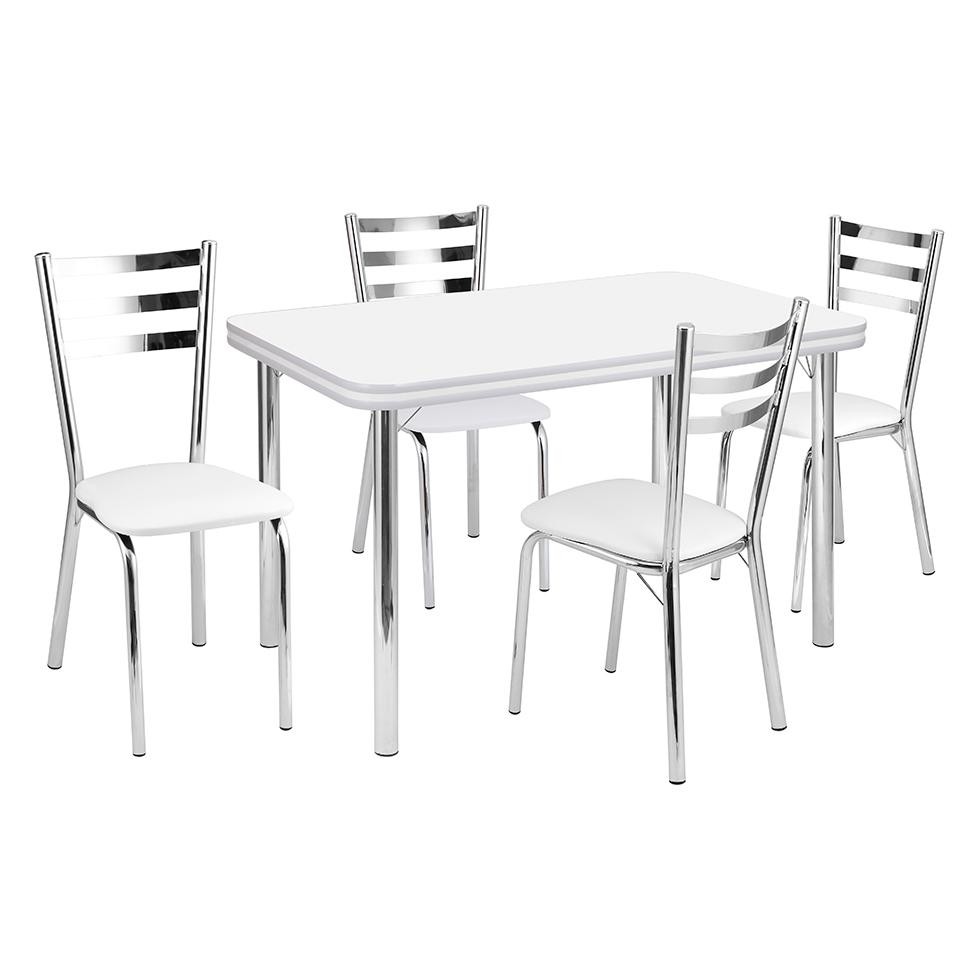 Conjunto de Mesa de Jantar com 4 Cadeiras Gisele Branco e Cromado - Home & Living