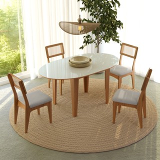 Conjunto Sala de Jantar Mesa Nature Extensível com 4 Cadeiras Tela Sintética Freijó/Off White/Bege Claro Rústico em Oferta na Shopee
