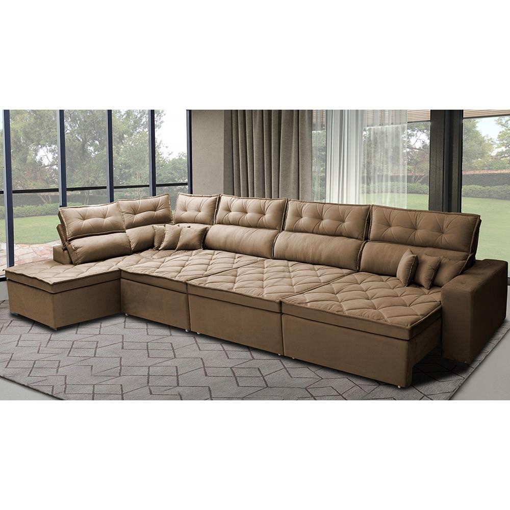 Sofá de Canto 4,80x2,36m Retrátil e Reclinável com Molas Cama inBox Platinum Esquerdo Suede Castor em Oferta na Shopee